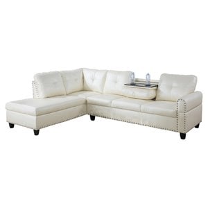 Pemberly Row Contemporary Faux Leather Sectional Sofa in Shiny White