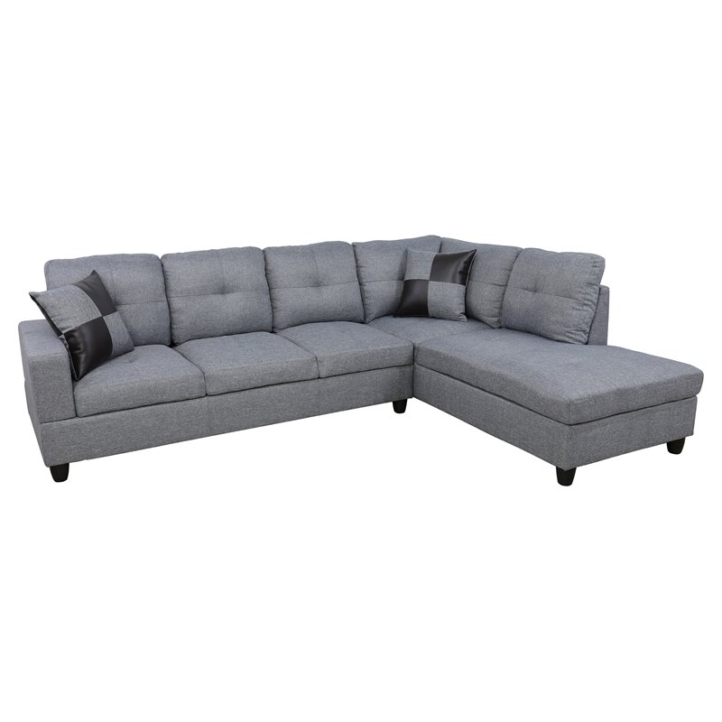 Pemberly Row Contemporary Linen Fabric Right Facing Sectional in Gray