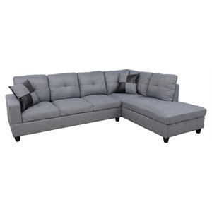 Pemberly Row Contemporary Linen Fabric Right Facing Sectional in Gray