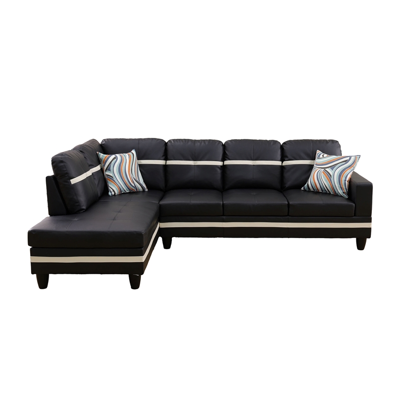 Pemberly Row Contemporary Faux Leather Left Sectional Sofa in Black/White