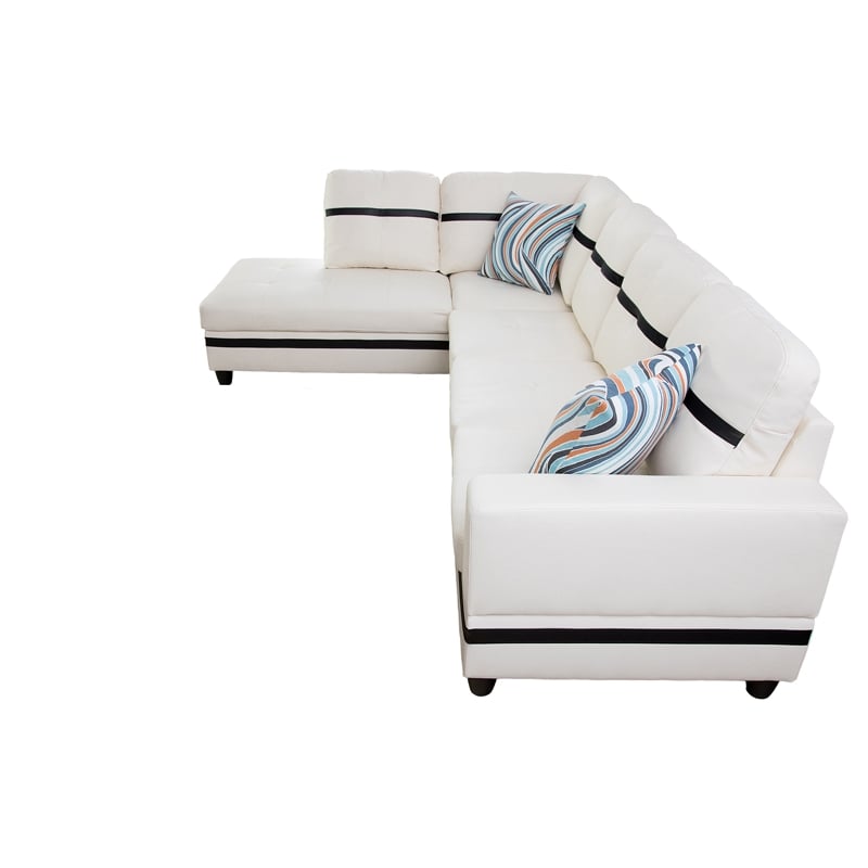 Pemberly Row Contemporary Faux Leather Left Sectional Sofa in White and Black