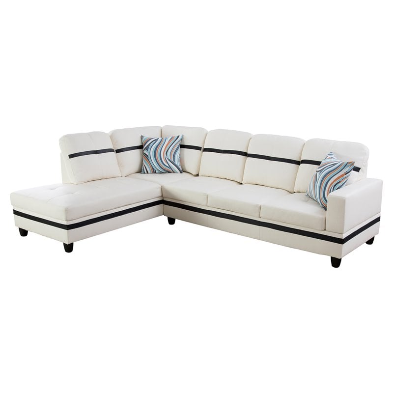 Pemberly Row Contemporary Faux Leather Left Sectional Sofa in White and Black