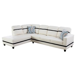 Pemberly Row Contemporary Faux Leather Left Sectional Sofa in White and Black