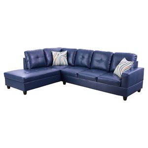 Pemberly Row Contemporary Faux Leather Left Sectional Sofa in Blue