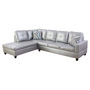 Pemberly Row Contemporary Faux Leather Left Sectional Sofa in Silver White