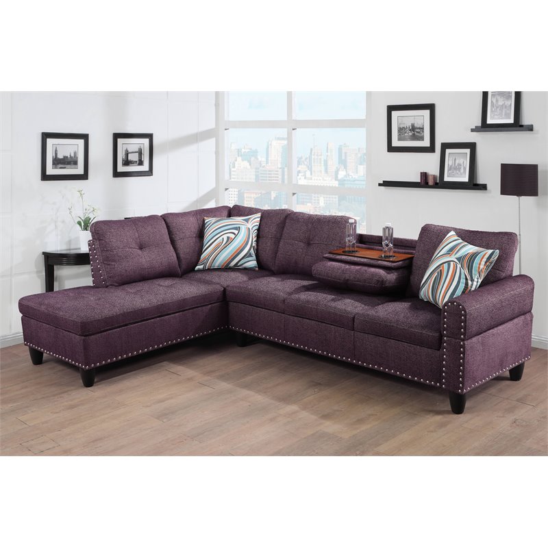 Pemberly Row Contemporary Linen Fabric Sectional Sofa in Amaranth Purple