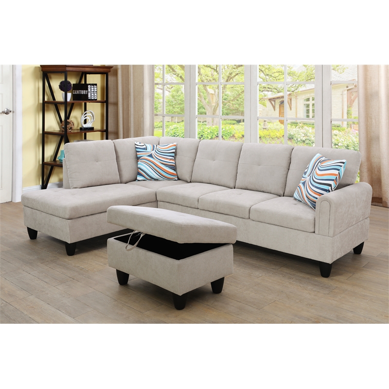 Pemberly Row Contemporary 3PC Left-Facing Sectional Sofa with Ottoman