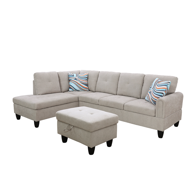 Pemberly Row Contemporary 3PC Left-Facing Sectional Sofa with Ottoman