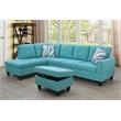 Pemberly Row 3PC Flannelette Sectional Sofa with Ottoman in Sea Green