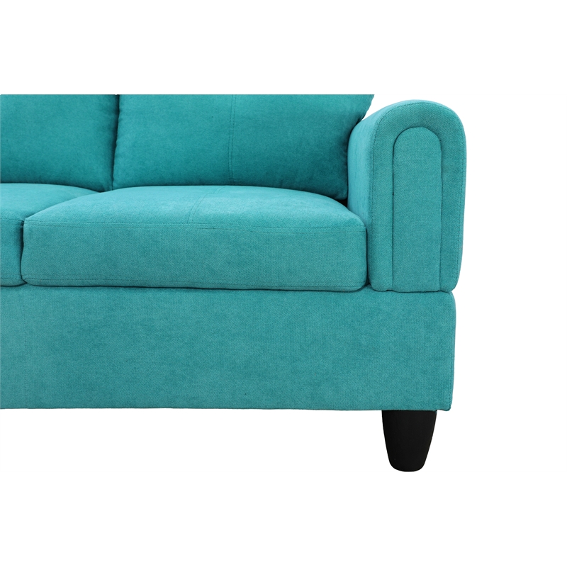 Pemberly Row 3PC Flannelette Sectional Sofa with Ottoman in Sea Green