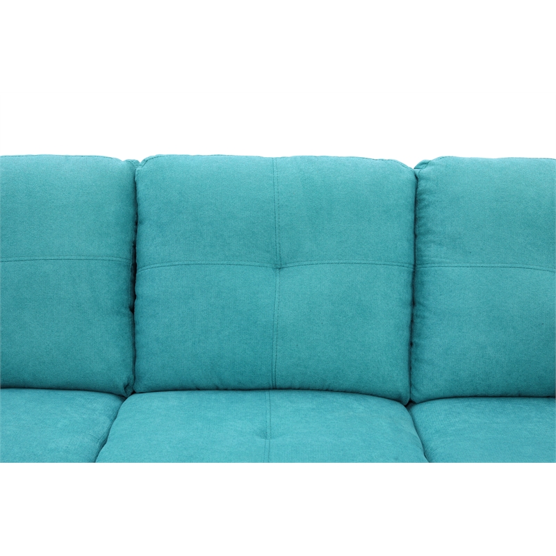 Pemberly Row 3PC Flannelette Sectional Sofa with Ottoman in Sea Green