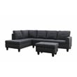 Pemberly Row Contemporary 3PC Linen Sectional Sofa with Ottoman - Black Gray