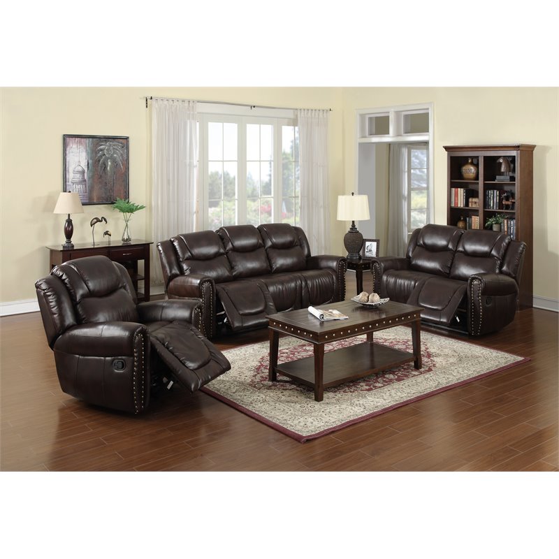 Pemberly Row Contemporary 3-piece Faux Leather Living Room Set in Espresso