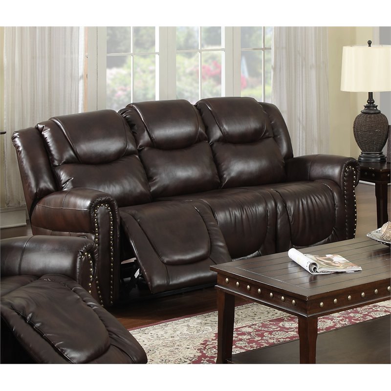Pemberly Row Contemporary 3-piece Faux Leather Living Room Set in Espresso