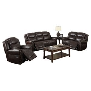 Pemberly Row Contemporary 3-piece Faux Leather Living Room Set in Espresso