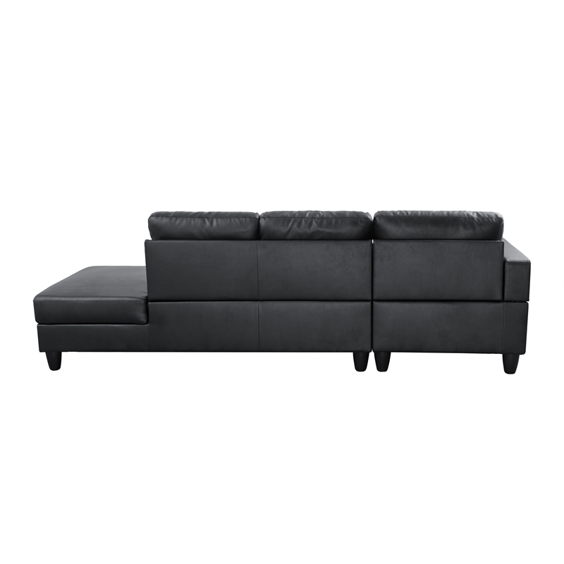 Pemberly Row L-Shaped Black Faux Leather 2-Piece Couch Living Room Sofa Set
