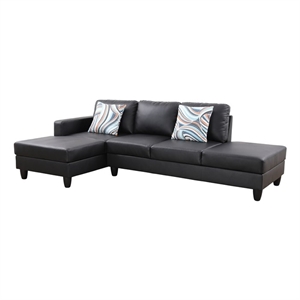 Pemberly Row L-Shaped Black Faux Leather 2-Piece Couch Living Room Sofa Set