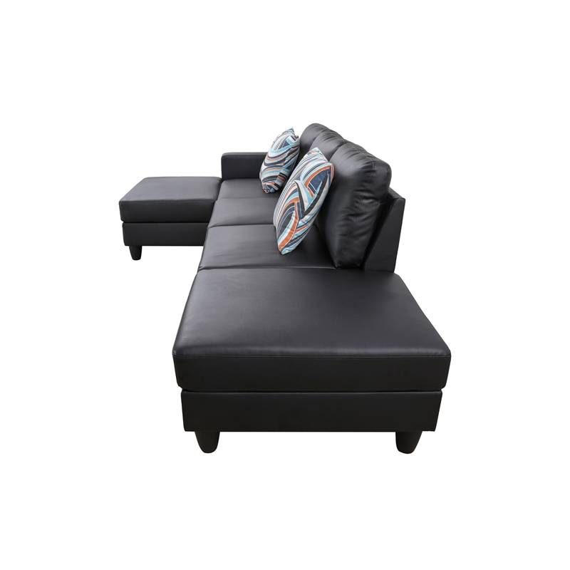 Pemberly Row L-Shaped Black Faux Leather 2-Piece Couch Living Room Sofa Set