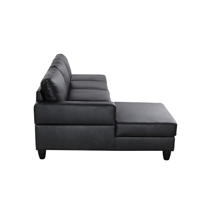Pemberly Row L-Shaped Black Faux Leather 2-Piece Couch Living Room Sofa Set
