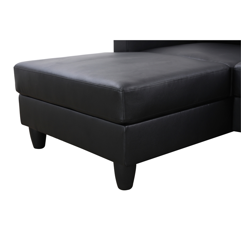 Pemberly Row L-Shaped Black Faux Leather 2-Piece Couch Living Room Sofa Set