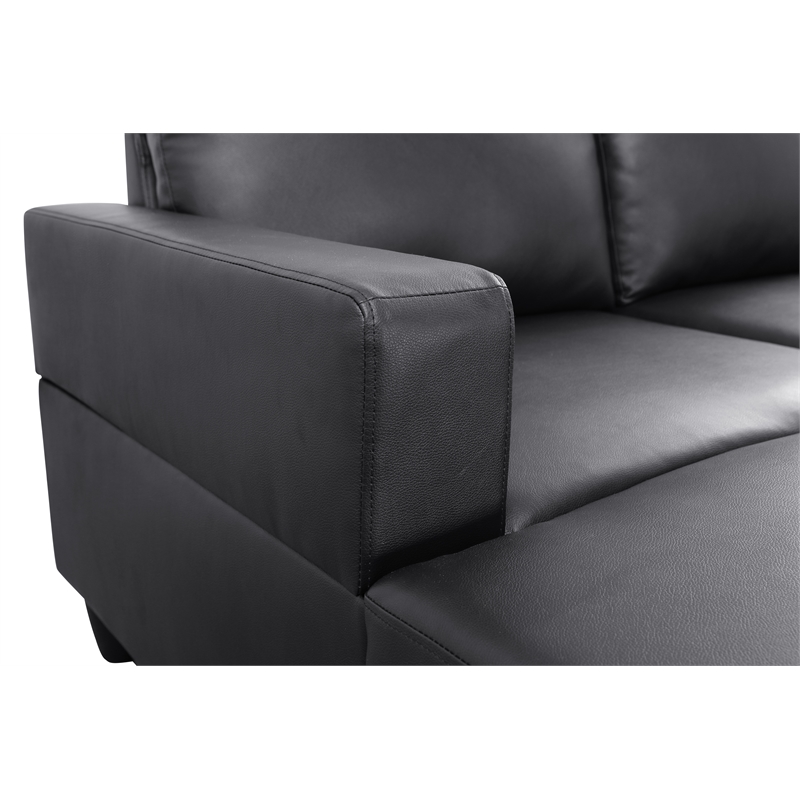 Pemberly Row L-Shaped Black Faux Leather 2-Piece Couch Living Room Sofa Set
