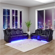 Pemberly Row Contemporary Faux Leather Power Recliner Sofa Loveseat in Black