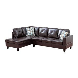 Pemberly Row Contemporary Faux Leather Left Facing Sectional in Brown