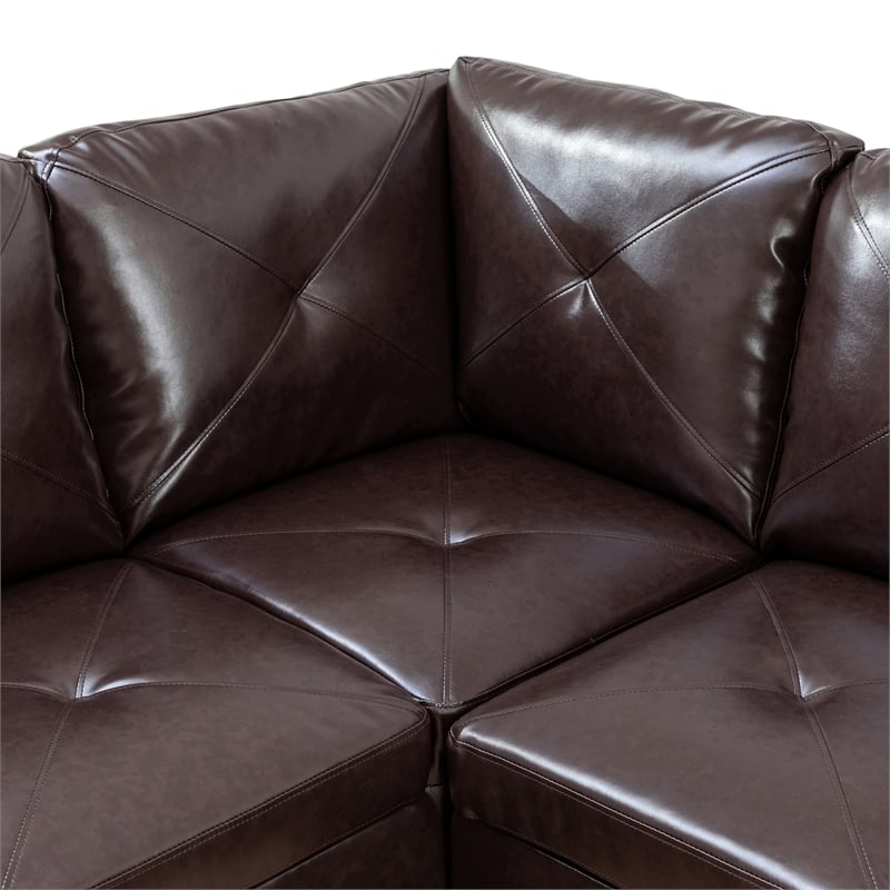 Pemberly Row Contemporary Faux Leather Left Facing Sectional in Brown