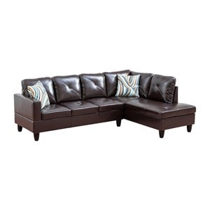 Pemberly Row Contemporary Faux Leather Right Facing Sectional in Brown