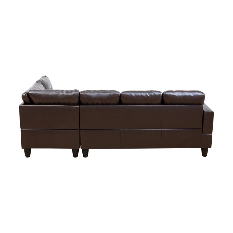 Pemberly Row Contemporary Faux Leather Right Facing Sectional in Brown