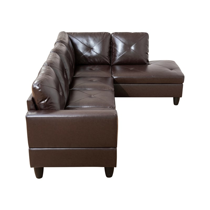Pemberly Row Contemporary Faux Leather Right Facing Sectional in Brown