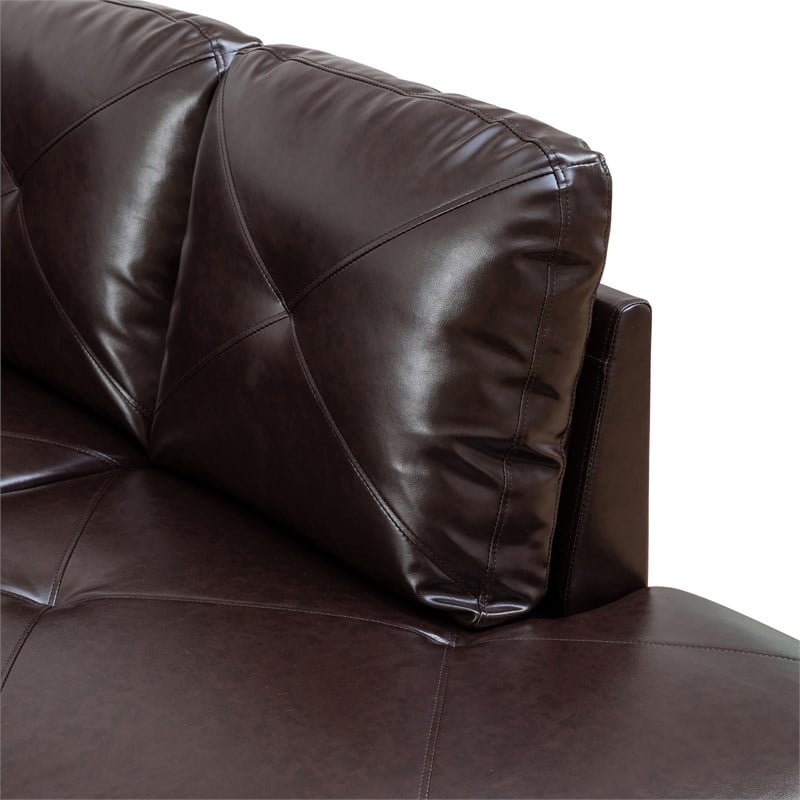 Pemberly Row Contemporary Faux Leather Right Facing Sectional in Brown