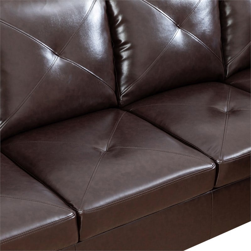 Pemberly Row Contemporary Faux Leather Right Facing Sectional in Brown