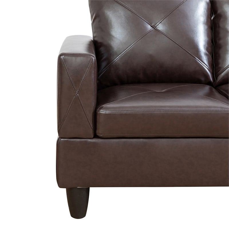 Pemberly Row Contemporary Faux Leather Right Facing Sectional in Brown