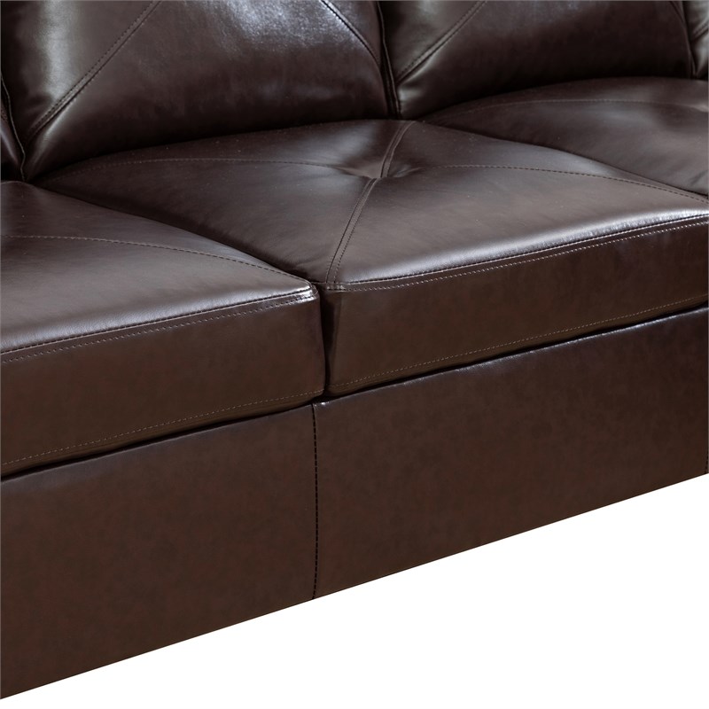 Pemberly Row Contemporary Faux Leather Right Facing Sectional in Brown
