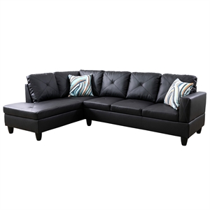 Pemberly Row Contemporary Faux Leather Left Facing Sectional in Black