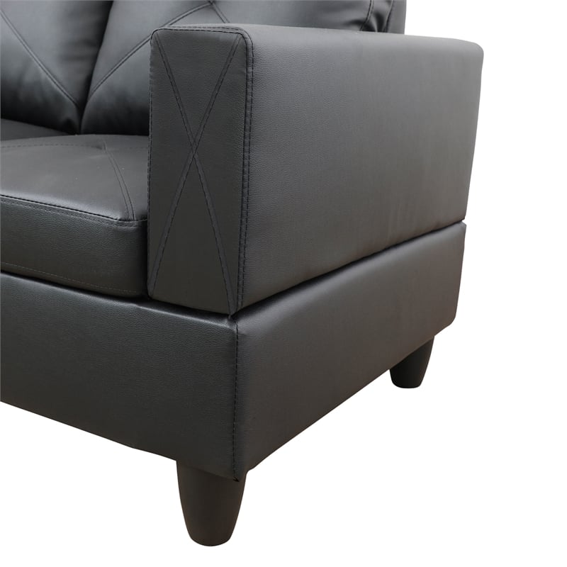 Pemberly Row Contemporary Faux Leather Left Facing Sectional in Black