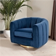 Pemberly Row Modern Living Room Round Back Velvet Swivel Chair in Blue