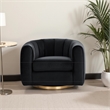 Pemberly Row Modern Living Room Round Back Velvet Swivel Chair in Black