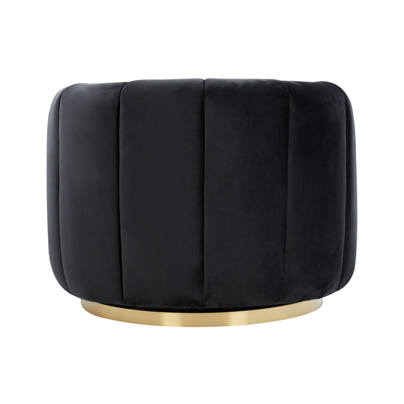 Pemberly Row Modern Living Room Round Back Velvet Swivel Chair in Black