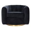 Pemberly Row Modern Living Room Round Back Velvet Swivel Chair in Black
