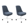 Pemberly Row Fabric Upholstered Caster Chair in Vann Midnight Blue (set of 2)