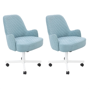 Pemberly Row 34&quotH Fabric Upholstered Caster Chair in Aqua Blue (set of 2)
