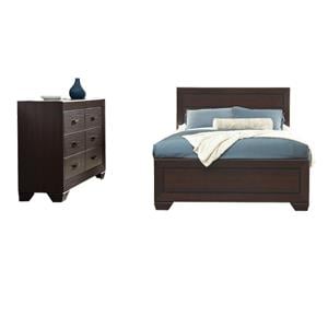 Pemberly Row Set of 2 Wood 6-Drawer Dresser & Eastern King Panel Bed in Cocoa