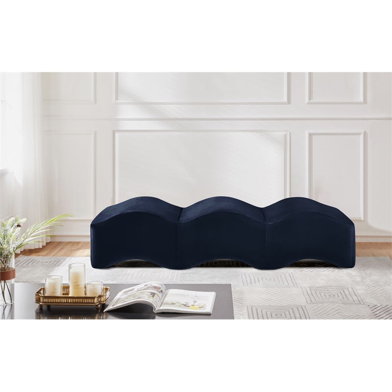 Pemberly Row Contemporary Navy Velvet Bench - 61