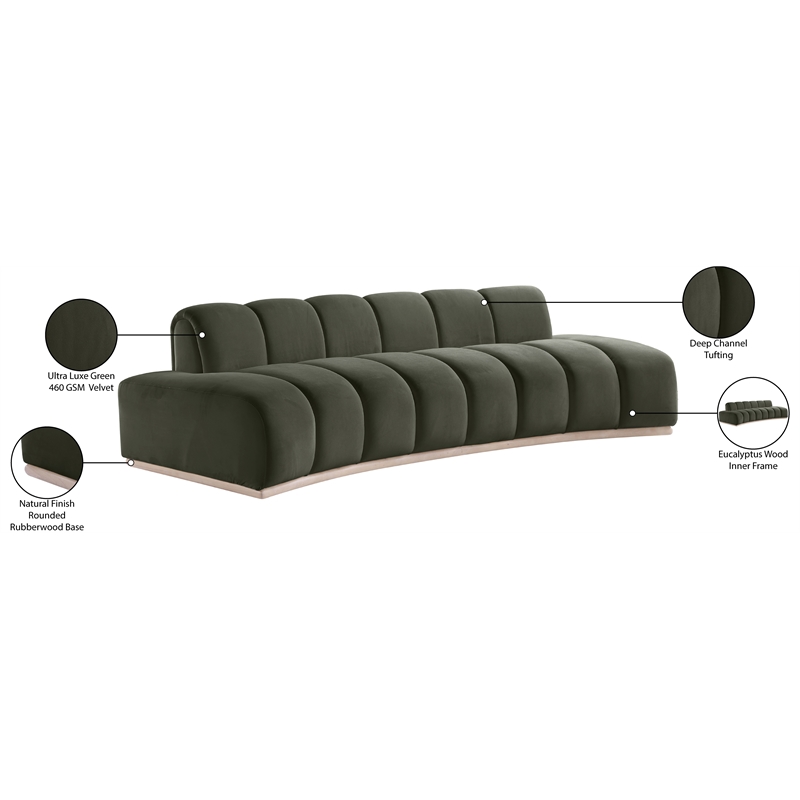 Pemberly Row Contemporary Green Velvet Sofa - 106