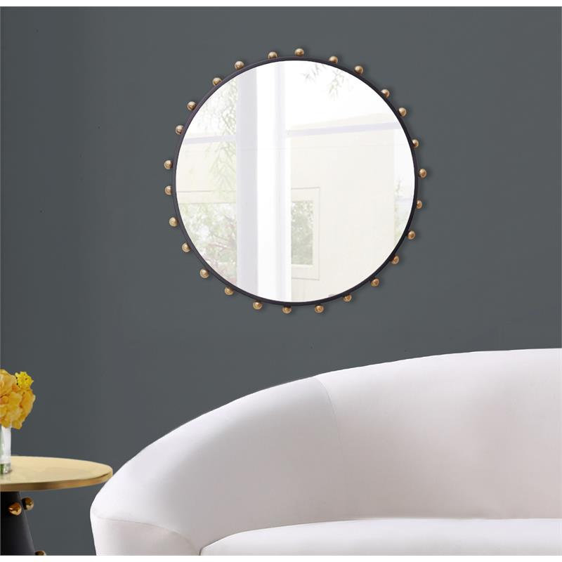 Pemberly Row Modern Matte Black Frame with Brushed Gold Knobs Mirror