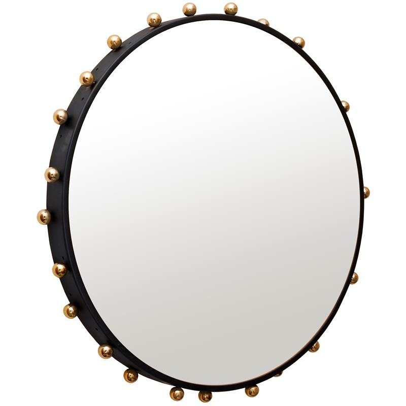 Pemberly Row Modern Matte Black Frame with Brushed Gold Knobs Mirror
