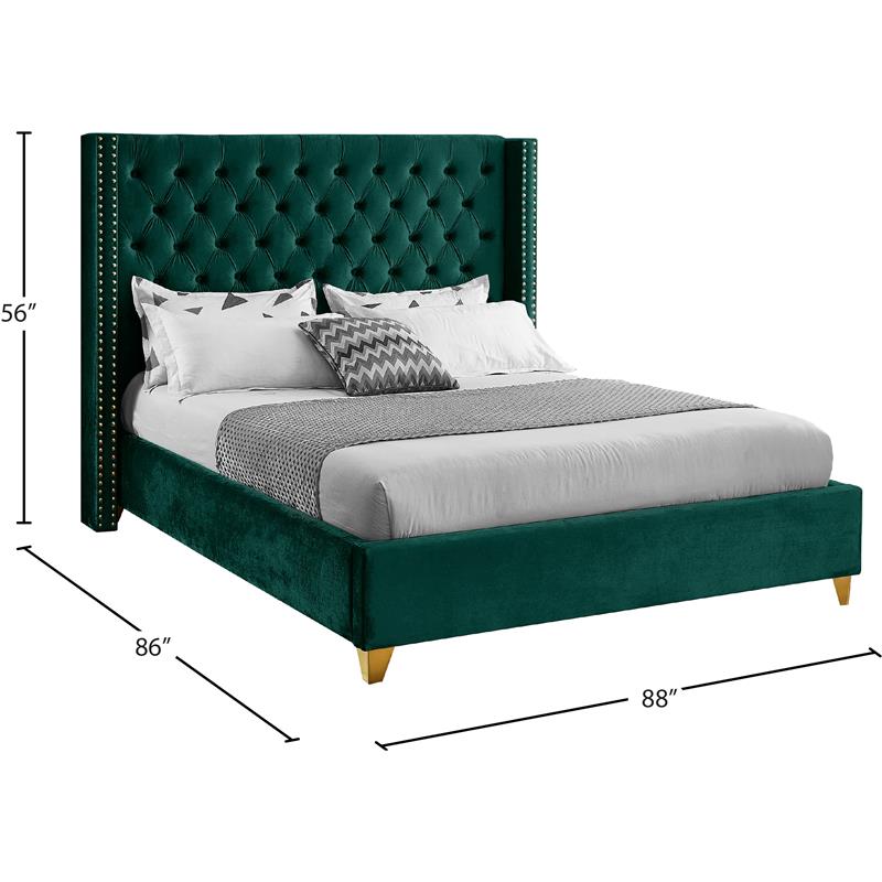 Pemberly Row Contemporary Green Velvet King Bed - 88