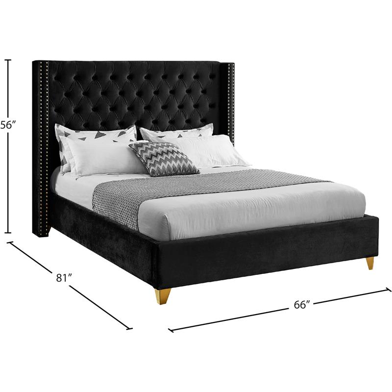 Pemberly Row Contemporary Black Velvet Full Bed - 66